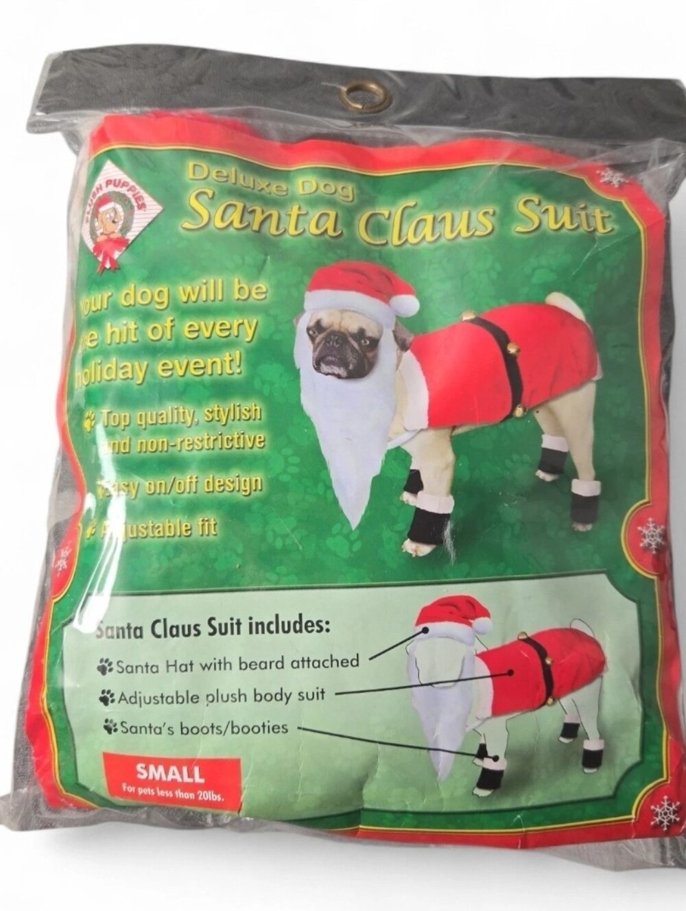 Vintage Small Deluxe Dog Santa Claus Suit Costume HAT, BEARD, SUIT, SANTA BOOTS